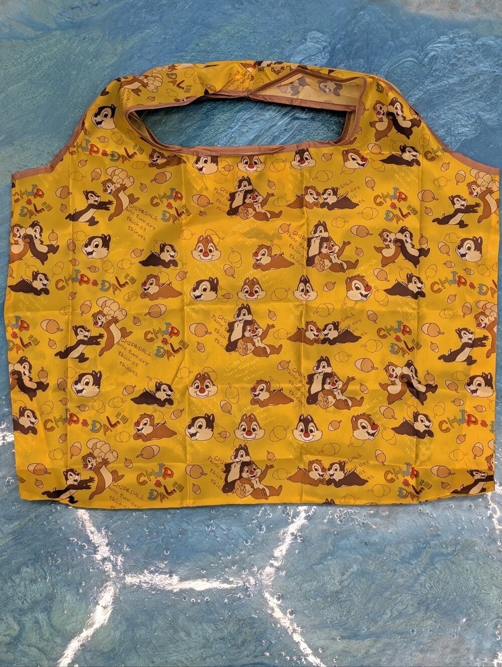 Disney Chip & Dale Yellow Foldable Water Resistant Reusable Tote Bag w/ Pocket